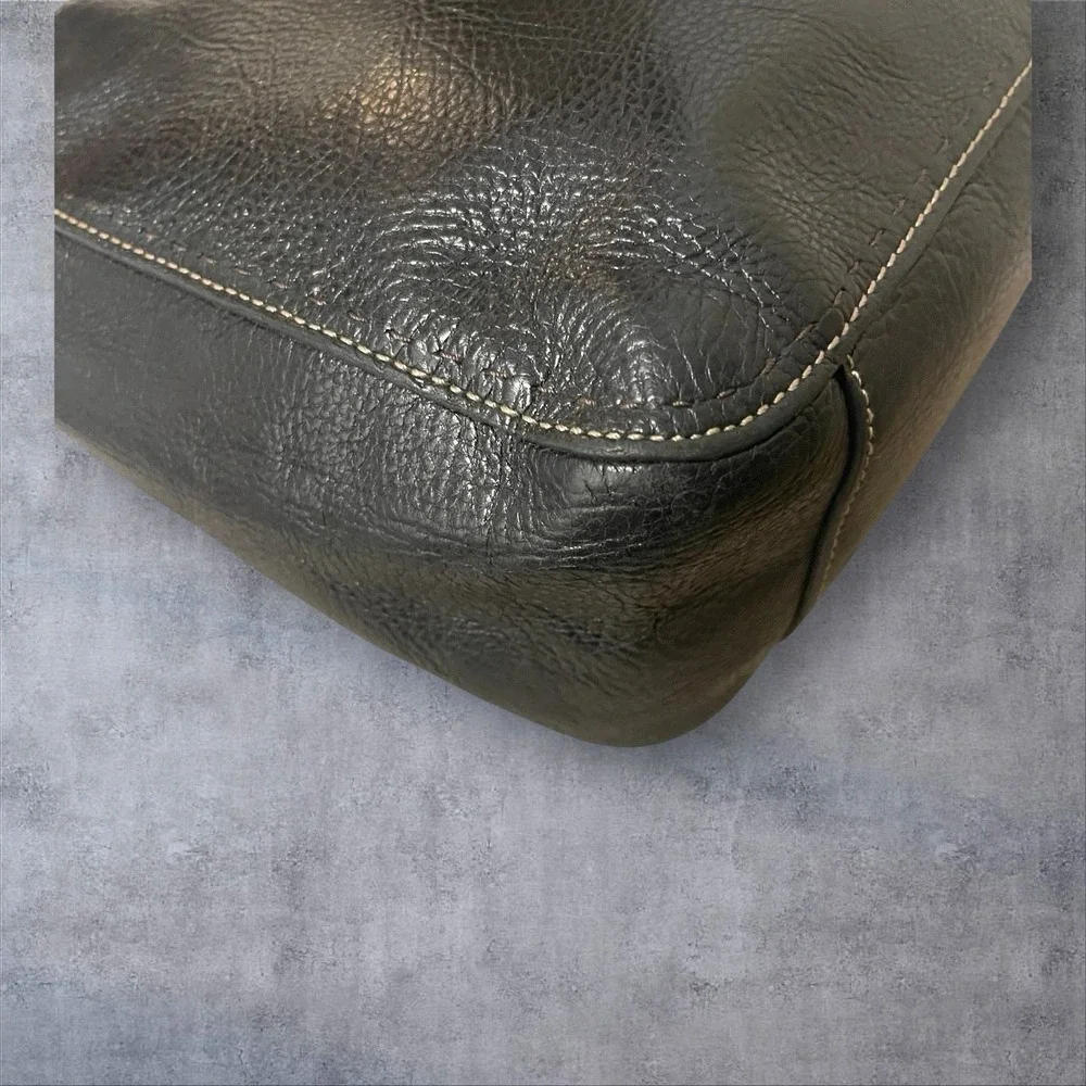 Vintage‎ Fossil Black Leather Hobo Shoulder Bag Purse Contrast Stitching